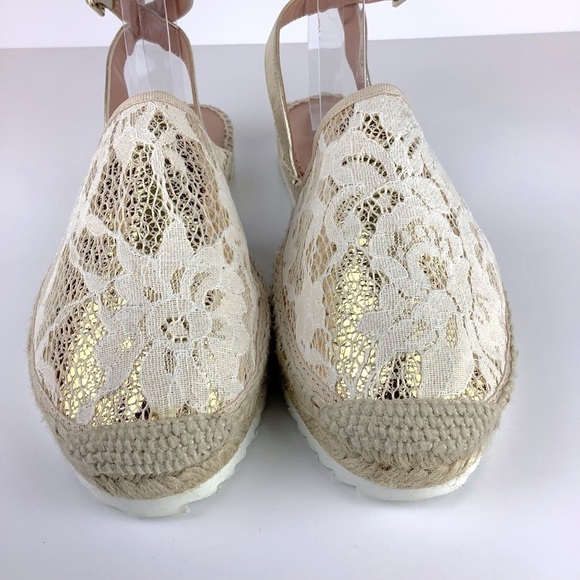 ITALIAN TWINSET SIMONA BARBIERI METALLIC GOLD LACE ESPADRILLES - Picture 6 of 9